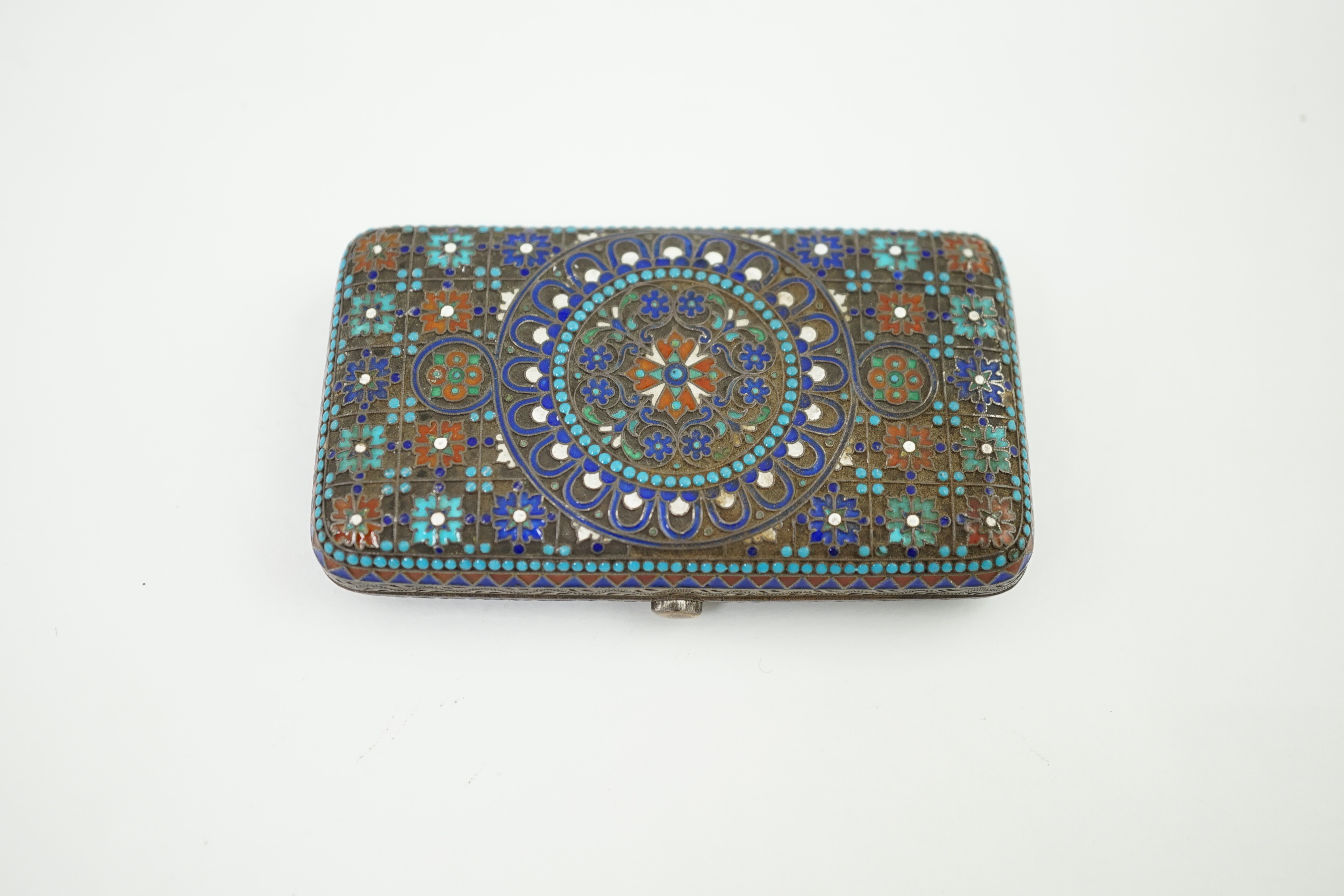 A 19th century Russian 84 zolotnik and cloisonné enamel cigarette case